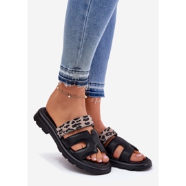 Flip de cuero para mujeres Vinceza 66769 Leopardo negra negro 1