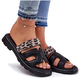 Flip de cuero para mujeres Vinceza 66769 Leopardo negra negro 9