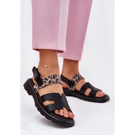 Vinceza 66780 Sandalias de cuero femenino con tacones planos negro 2