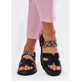Vinceza 66780 Sandalias de cuero femenino con tacones planos negro 3