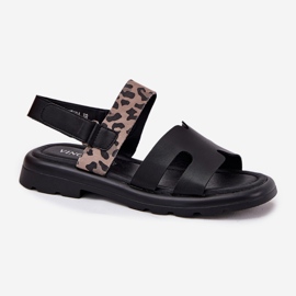 Vinceza 66780 Sandalias de cuero femenino con tacones planos negro 4
