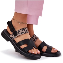 Vinceza 66780 Sandalias de cuero femenino con tacones planos negro 7