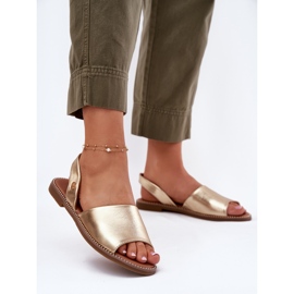 EVento Sandalias de mujer de ceñada plana Golden Golden dorado 2