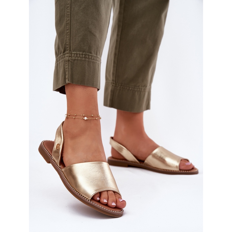 EVento Sandalias de mujer de ceñada plana Golden Golden dorado 2