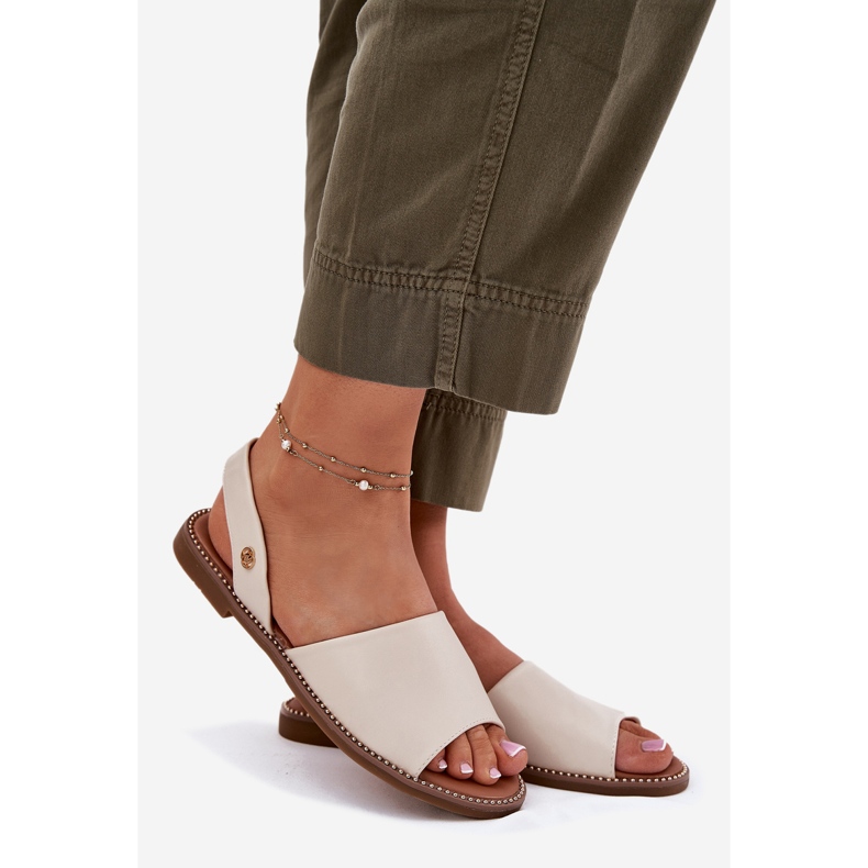 EVento Sandalias planas de mujer beige de cuero ecológico 1