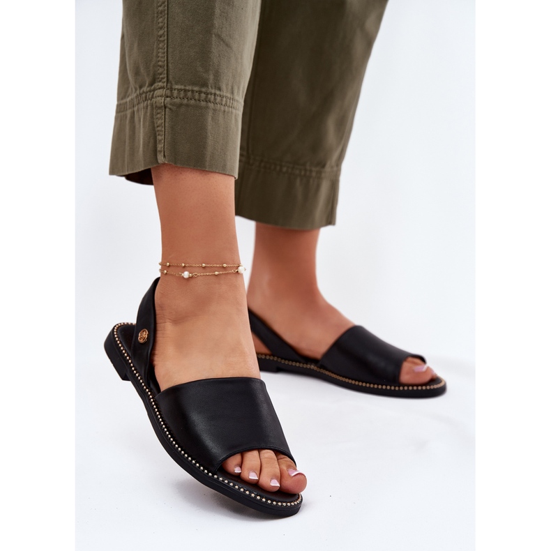 EVento Sandalias de mujer de ceñamiento plano de cuero Eco Black negro 2