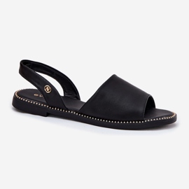 EVento Sandalias de mujer de ceñamiento plano de cuero Eco Black negro 4