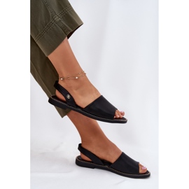 EVento Sandalias de mujer de ceñamiento plano de cuero Eco Black negro 6