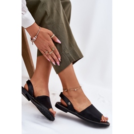 EVento Sandalias de mujer de ceñamiento plano de cuero Eco Black negro 7