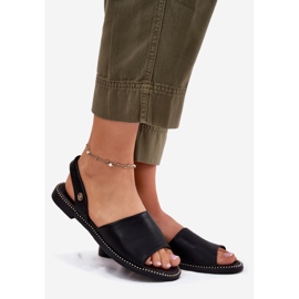 EVento Sandalias de mujer de ceñamiento plano de cuero Eco Black negro 1