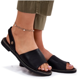 EVento Sandalias de mujer de ceñamiento plano de cuero Eco Black negro 8
