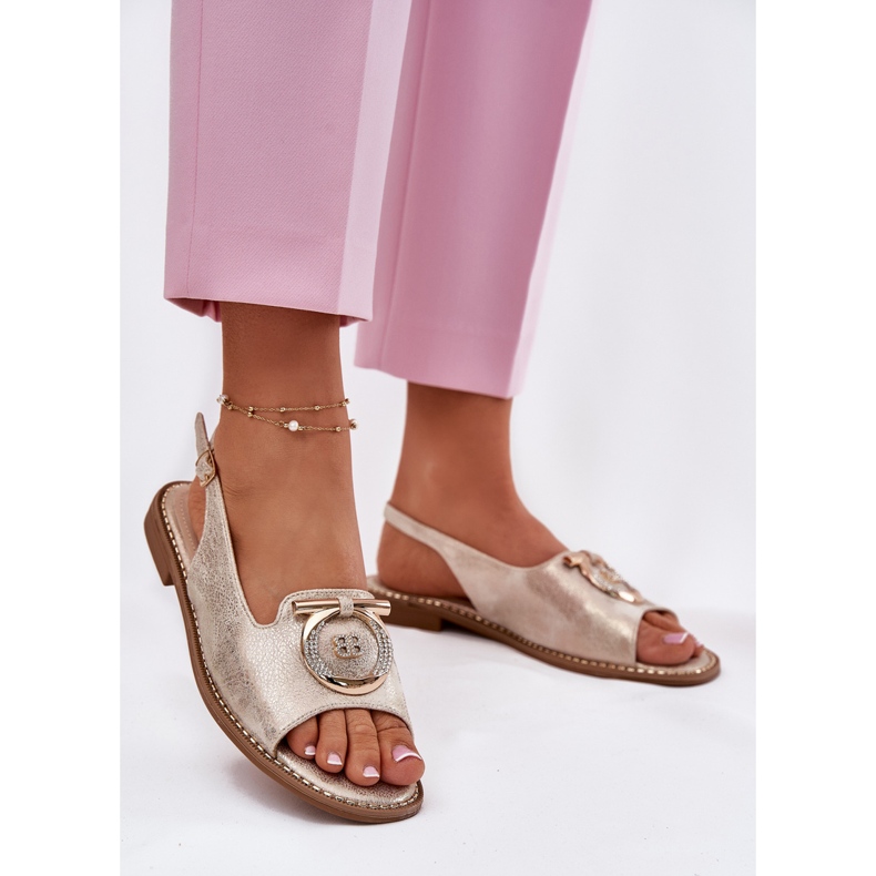 S.Barski Elegantes sandalias con decoración de tacón plano S. Barski KV51-003 Oro dorado 2