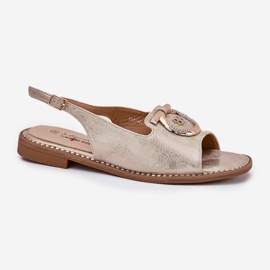 S.Barski Elegantes sandalias con decoración de tacón plano S. Barski KV51-003 Oro dorado 4