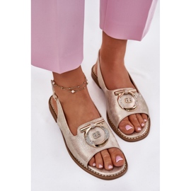 S.Barski Elegantes sandalias con decoración de tacón plano S. Barski KV51-003 Oro dorado 5