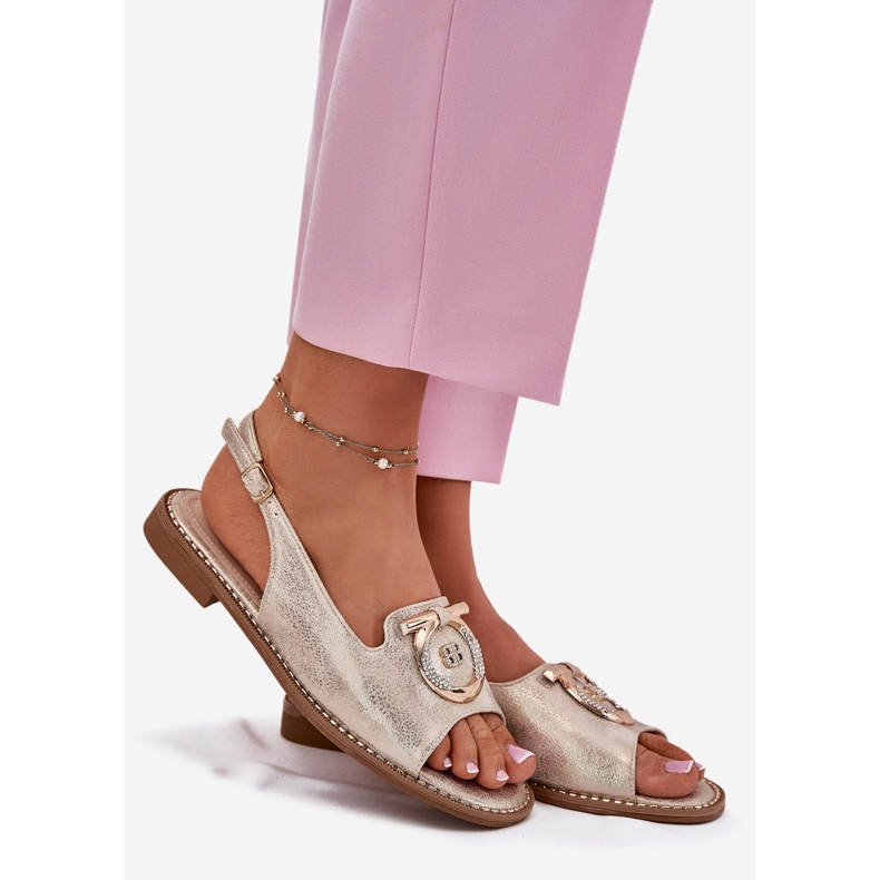 S.Barski Elegantes sandalias con decoración de tacón plano S. Barski KV51-003 Oro dorado 1