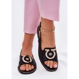 S.Barski Elegantes sandalias con adorno de tacón plano S. Barski KV51-003 Negro 3