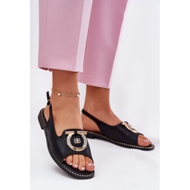 S.Barski Elegantes sandalias con adorno de tacón plano S. Barski KV51-003 Negro 2