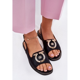 S.Barski Elegantes sandalias con adorno de tacón plano S. Barski KV51-003 Negro 5