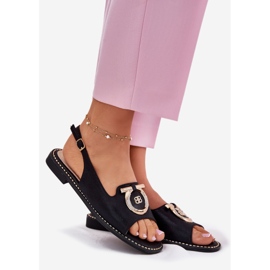 S.Barski Elegantes sandalias con adorno de tacón plano S. Barski KV51-003 Negro 1
