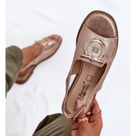 S.Barski Elegantes sandalias con adorno de tacón plano S. Barski KV51-003 Oro rosa dorado 7