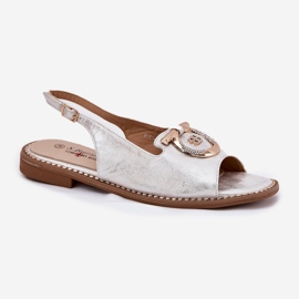 S.Barski Elegantes sandalias con adorno de tacón plano S. Barski KV51-003 plata 4