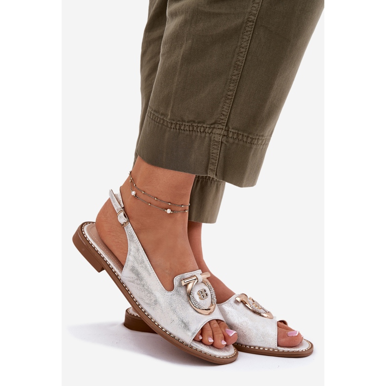 S.Barski Elegantes sandalias con adorno de tacón plano S. Barski KV51-003 plata 1