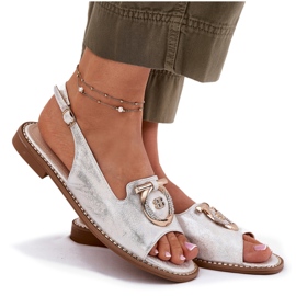 S.Barski Elegantes sandalias con adorno de tacón plano S. Barski KV51-003 plata 7