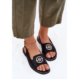 S.Barski Sandalias para mujeres de tacón plano con un adorno S. Barski KV51-002 Negro 5
