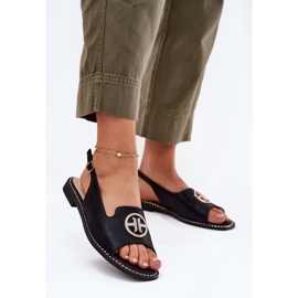 S.Barski Sandalias para mujeres de tacón plano con un adorno S. Barski KV51-002 Negro 2 S.Barski Sandalias para mujeres de tacón plano con un adorno S. Barski KV51-002 Negro 2