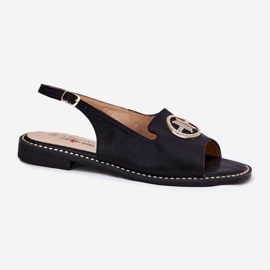 S.Barski Sandalias para mujeres de tacón plano con un adorno S. Barski KV51-002 Negro 4