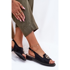S.Barski Sandalias para mujeres de tacón plano con un adorno S. Barski KV51-002 Negro 6