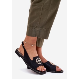 S.Barski Sandalias para mujeres de tacón plano con un adorno S. Barski KV51-002 Negro 1 S.Barski Sandalias para mujeres de tacón plano con un adorno S. Barski KV51-002 Negro 1