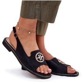 S.Barski Sandalias para mujeres de tacón plano con un adorno S. Barski KV51-002 Negro 8