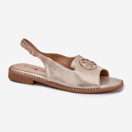 S.Barski Sandalias para mujeres de tacón plano con un adorno S. Barski KV51-002 Oro dorado 4