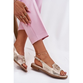 S.Barski Sandalias para mujeres de tacón plano con un adorno S. Barski KV51-002 Oro dorado 6