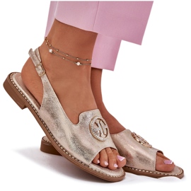 S.Barski Sandalias para mujeres de tacón plano con un adorno S. Barski KV51-002 Oro dorado 8