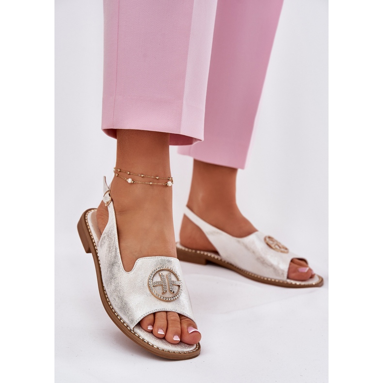 S.Barski Sandalias para mujeres de tacón plano con un adorno de S. Barski KV51-002 Plata 2