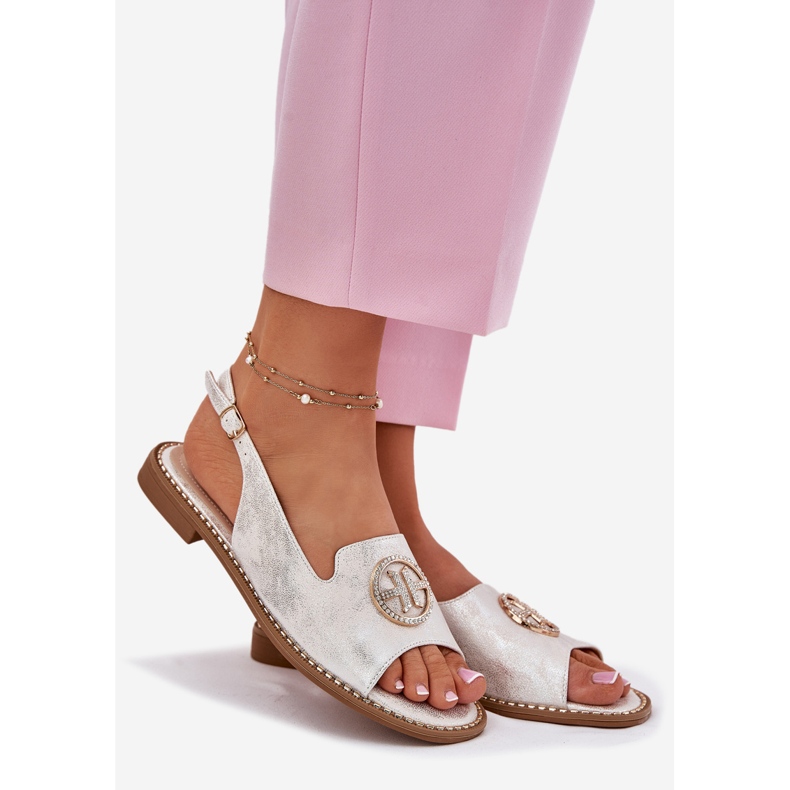 S.Barski Sandalias para mujeres de tacón plano con un adorno de S. Barski KV51-002 Plata 1