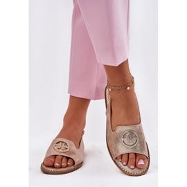 S.Barski Sandalias para mujeres de tacón plano con un adorno S. Barski KV51-002 Pink Gold dorado 3