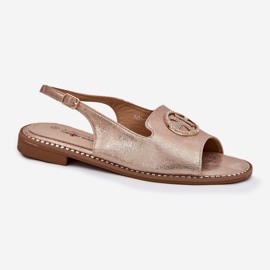 S.Barski Sandalias para mujeres de tacón plano con un adorno S. Barski KV51-002 Pink Gold dorado 4