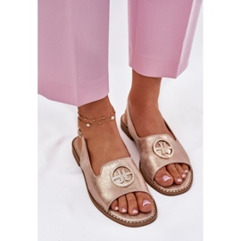 S.Barski Sandalias para mujeres de tacón plano con un adorno S. Barski KV51-002 Pink Gold dorado 5