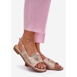 S.Barski Sandalias para mujeres de tacón plano con un adorno S. Barski KV51-002 Pink Gold dorado 1