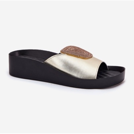 S.Barski Flip-flops de cuero para mujeres con un adorno KV51-028 PLN dorado 4