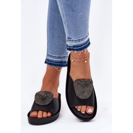 S.Barski Zapatillas de cuero para mujeres con un adorno KV51-028 Negro 3