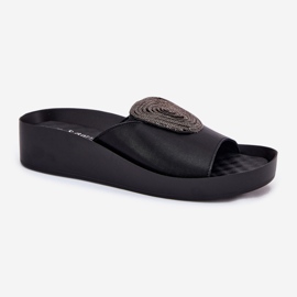 S.Barski Zapatillas de cuero para mujeres con un adorno KV51-028 Negro 4
