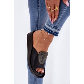 S.Barski Zapatillas de cuero para mujeres con un adorno KV51-028 Negro 6
