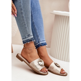 S.Barski Flip de mujeres de tacón plano con un detalle decorativo de Zloty KV51-007 dorado 6