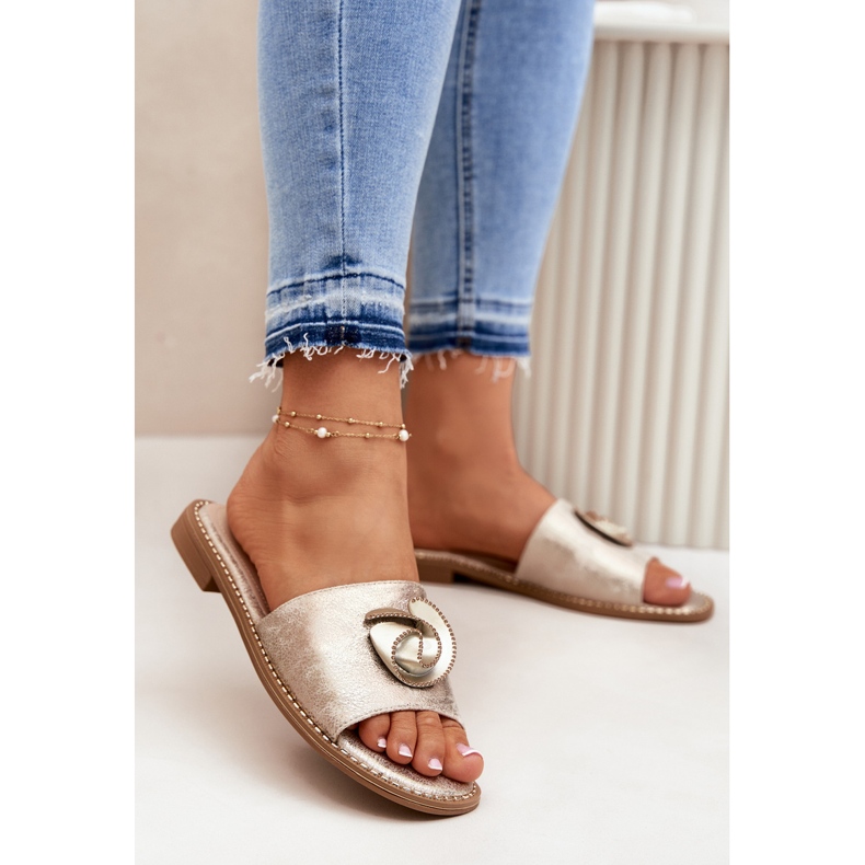 S.Barski Flip de mujeres de tacón plano con un detalle decorativo de Zloty KV51-007 dorado 2