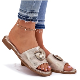 S.Barski Flip de mujeres de tacón plano con un detalle decorativo de Zloty KV51-007 dorado 10