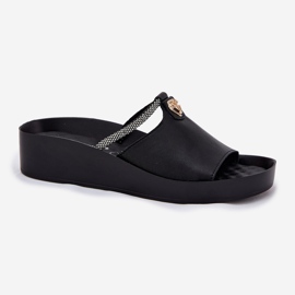 S.Barski Zapatillas de cuero para mujeres con una correa decorativa KV51-034 Negro 3
